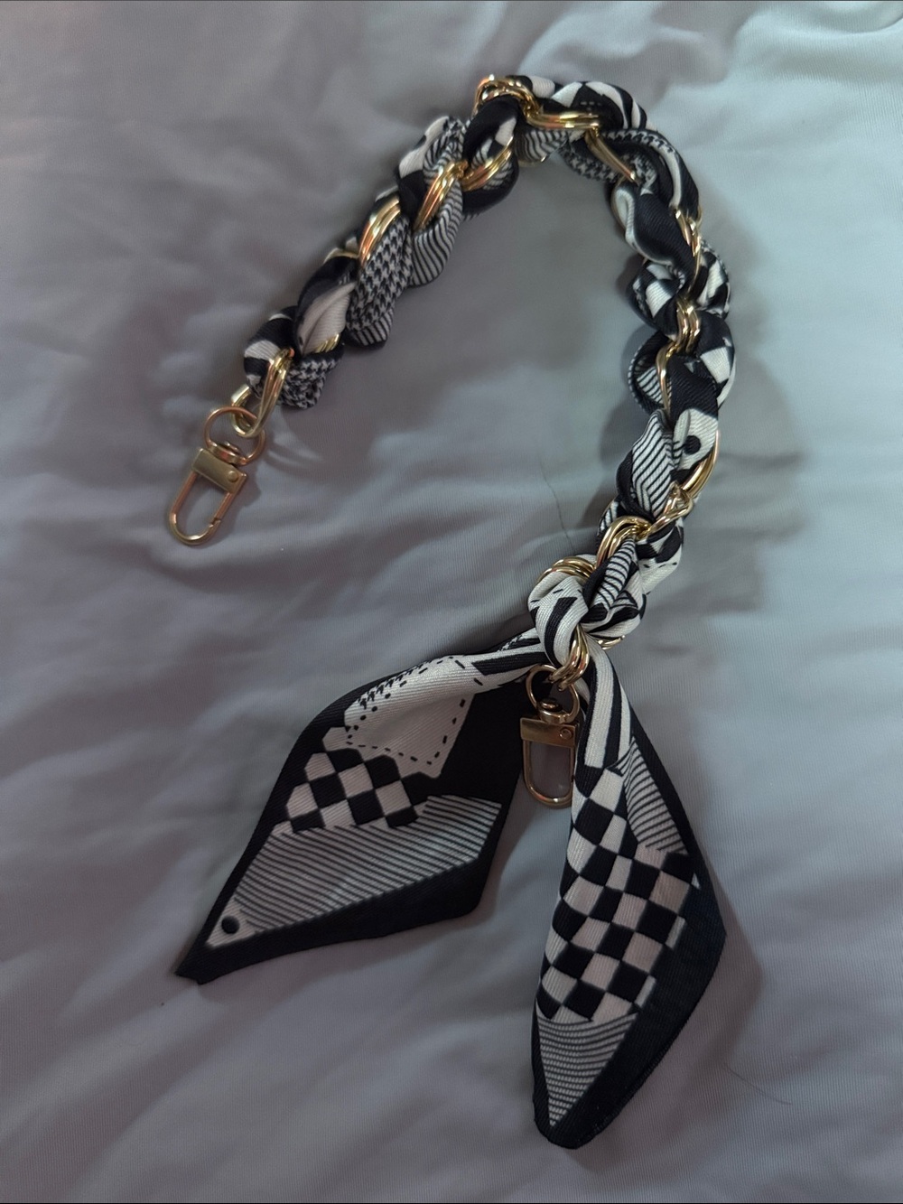Gold Chain and Black & White Scarf Link Bracelet